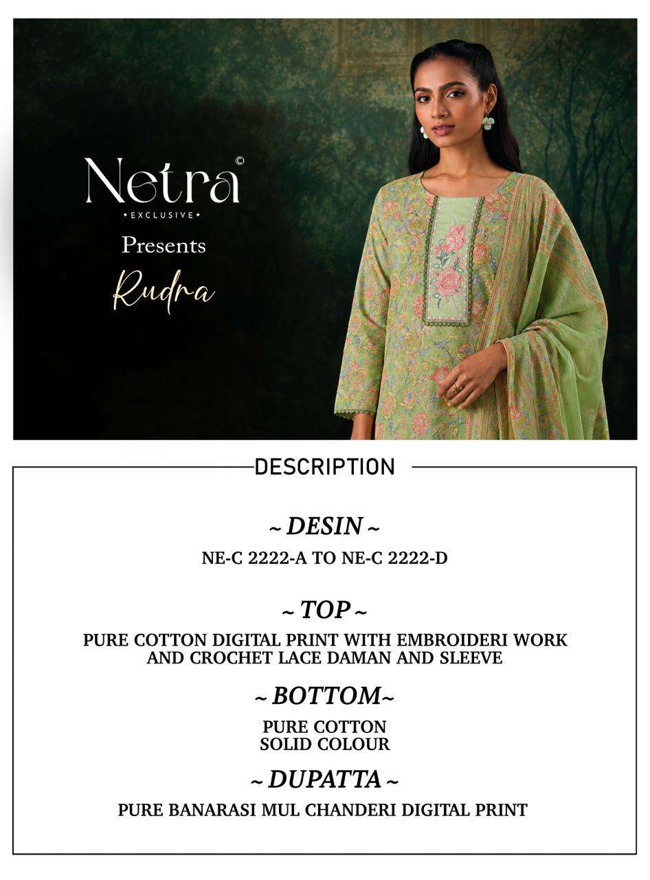 Netra Exclusive Rudra Pure Cotton Dress Material Wholesale