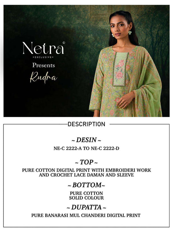 Netra Exclusive Rudra Pure Cotton Dress Material Wholesale