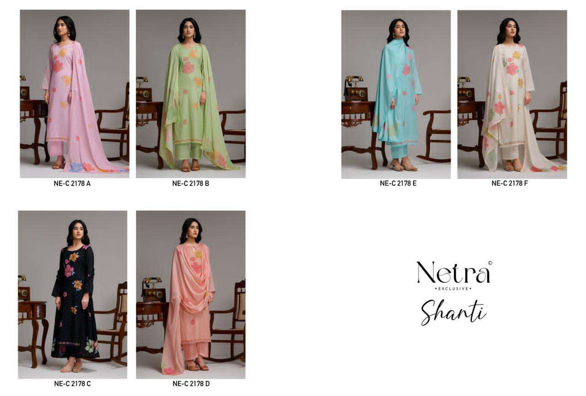 Netra Exclusive Shanti Banarasi Mal Chanderi Designer Dress Material Wholesale Collection