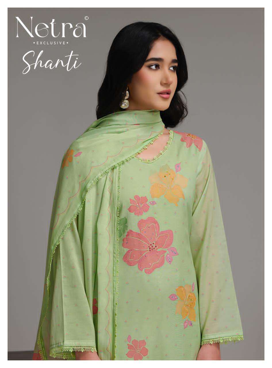 Netra Exclusive Shanti Banarasi Mal Chanderi Designer Dress Material Wholesale Collection