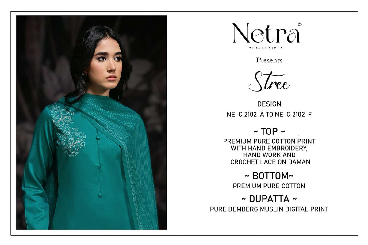 Netra Exclusive Stree Premium Cotton Dress Material - Amrah Wholesale
