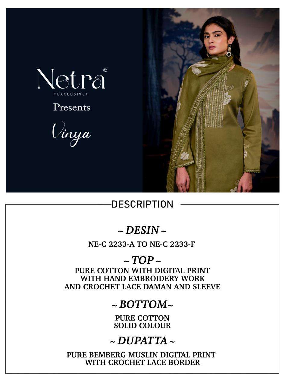 Netra Exclusive Vinya Pure Cotton Digital Print Dress Material - Amrah Wholesale
