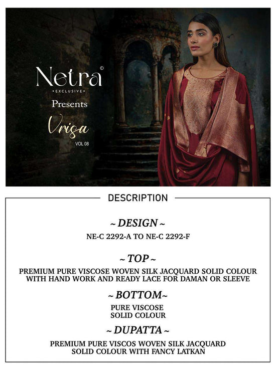 Netra Exclusive Vrisa Vol 8 Viscose Silk Jacquard Unstitched Dress Material