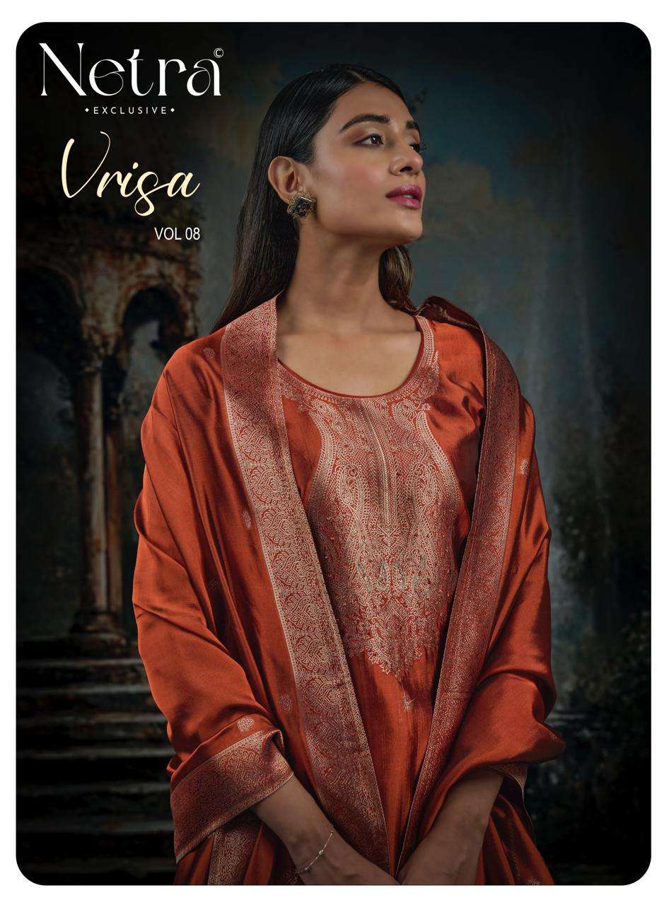 Netra Exclusive Vrisa Vol 8 Viscose Silk Jacquard Unstitched Dress Material