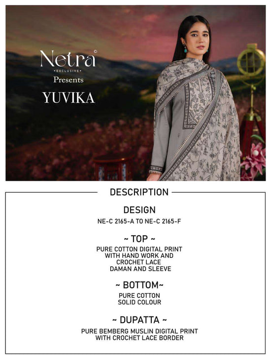 Netra Exclusive Yuvika Pure Cotton Dress Material - Amrah Wholesale