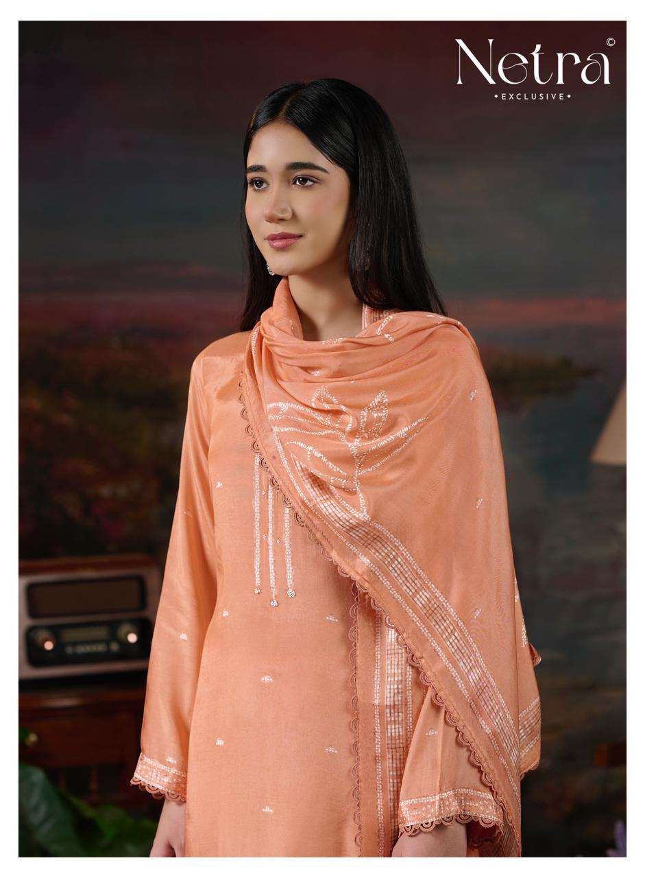 Netra Exclusive Ziyana Pure Bemberg Muslin Dress Material - Amrah Wholesale