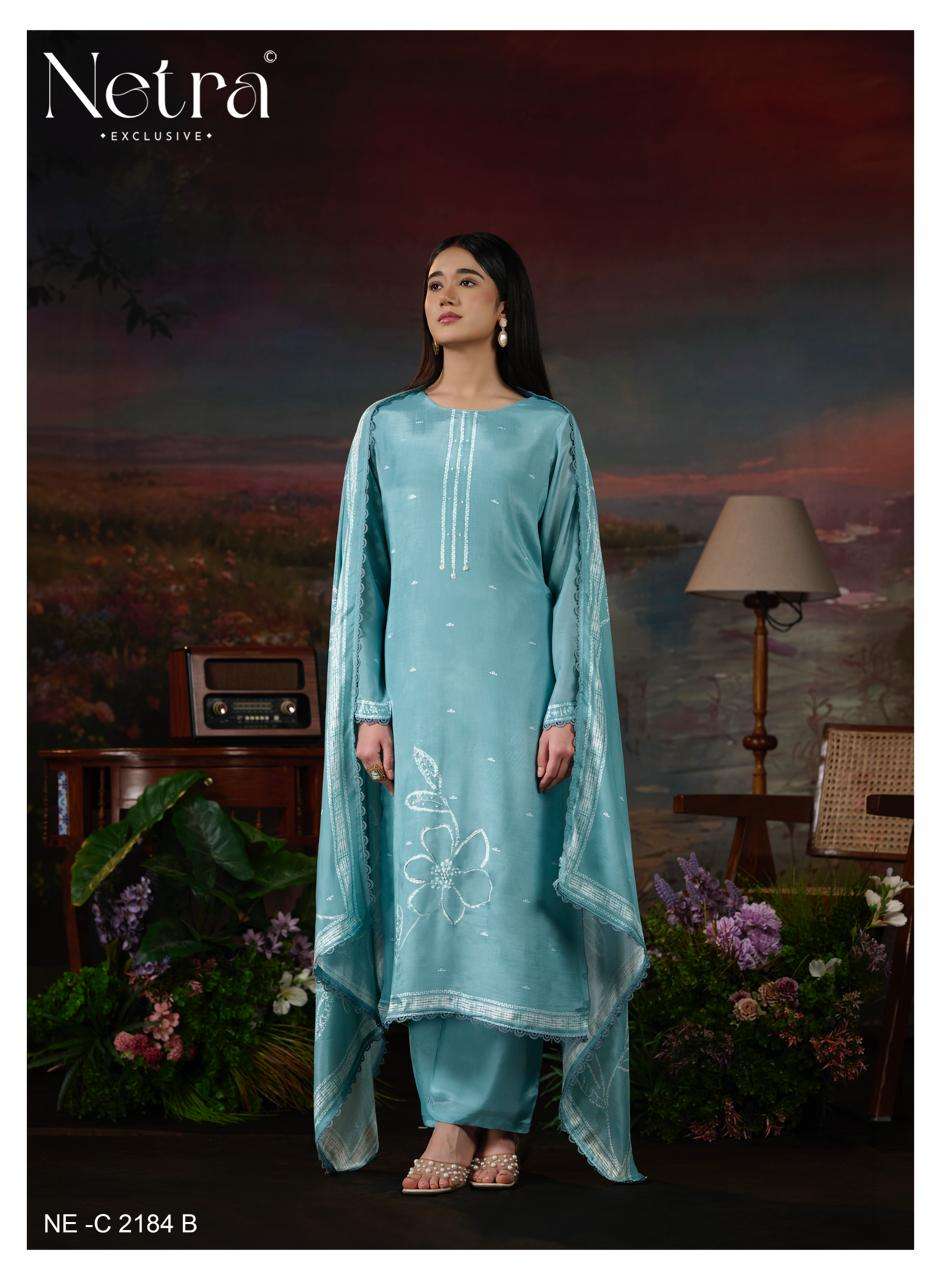 Netra Exclusive Ziyana Pure Bemberg Muslin Dress Material - Amrah Wholesale