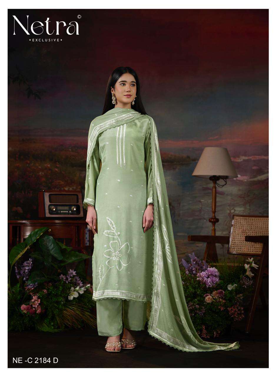 Netra Exclusive Ziyana Pure Bemberg Muslin Dress Material - Amrah Wholesale