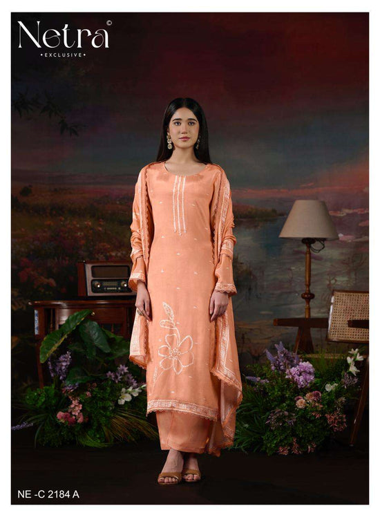 Netra Exclusive Ziyana Pure Bemberg Muslin Dress Material - Amrah Wholesale