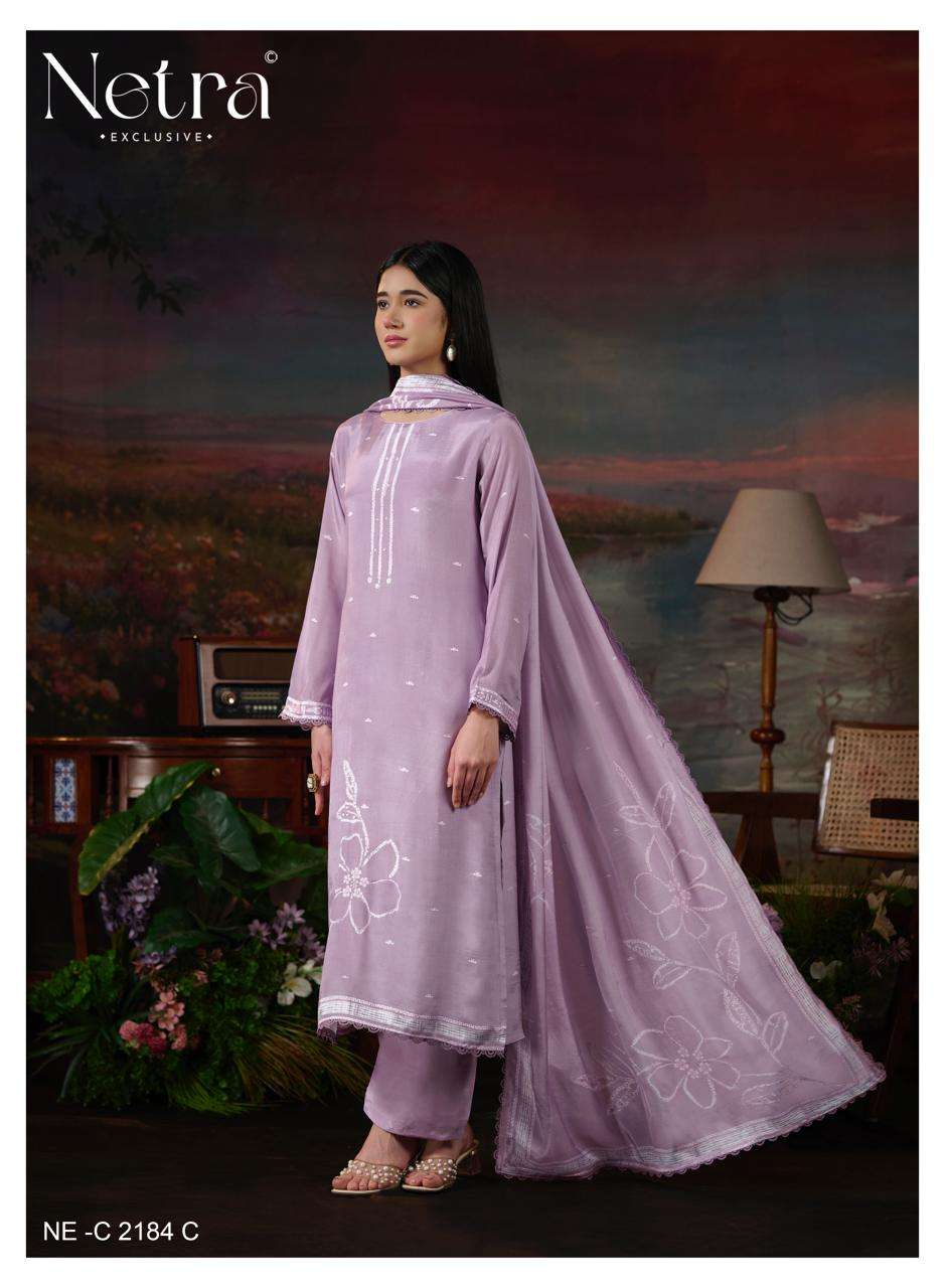 Netra Exclusive Ziyana Pure Bemberg Muslin Dress Material - Amrah Wholesale