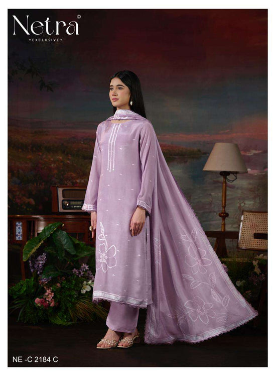 Netra Exclusive Ziyana Pure Bemberg Muslin Dress Material - Amrah Wholesale
