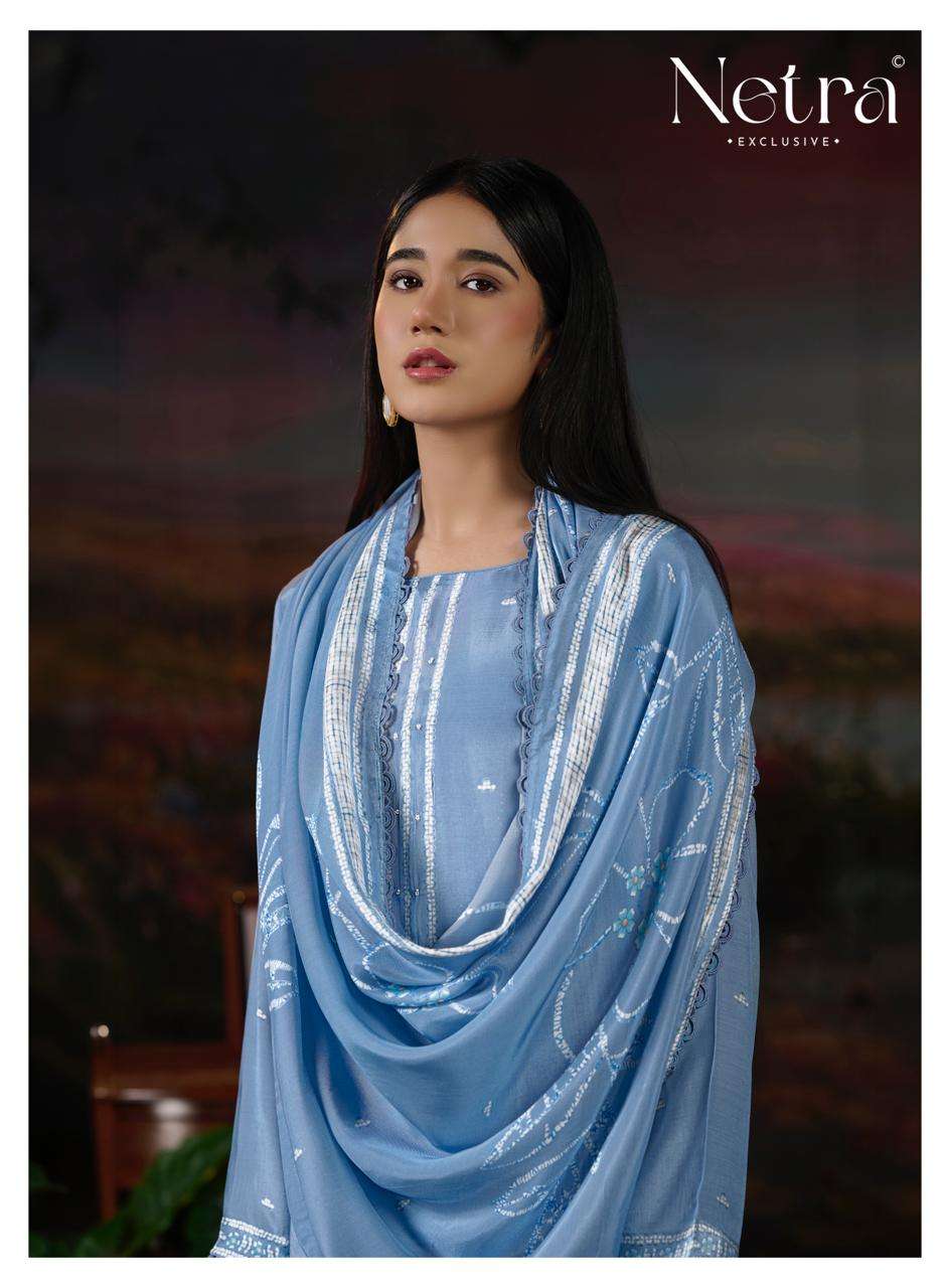 Netra Exclusive Ziyana Pure Bemberg Muslin Dress Material - Amrah Wholesale