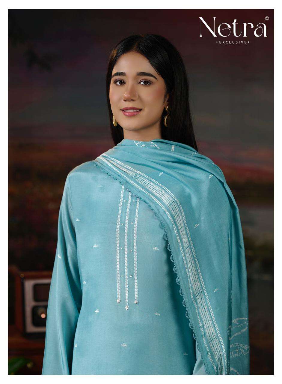 Netra Exclusive Ziyana Pure Bemberg Muslin Dress Material - Amrah Wholesale