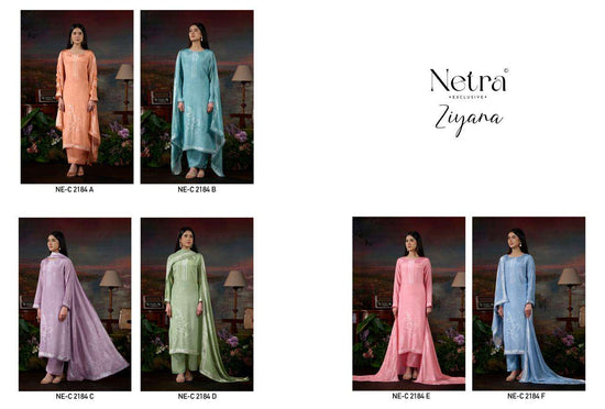 Netra Exclusive Ziyana Pure Bemberg Muslin Dress Material - Amrah Wholesale