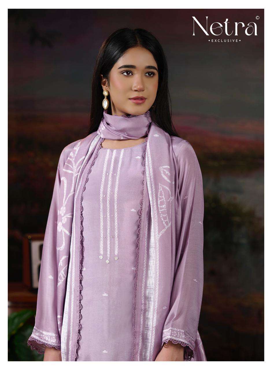 Netra Exclusive Ziyana Pure Bemberg Muslin Dress Material - Amrah Wholesale