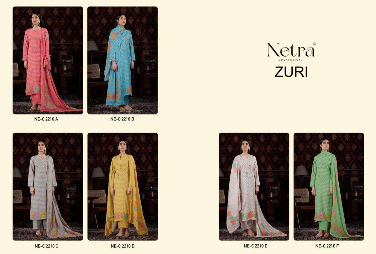 Netra Exclusive Zuri Pure Banarasi Mul Chanderi Designer Dress Material Collection - Amrah Wholesale