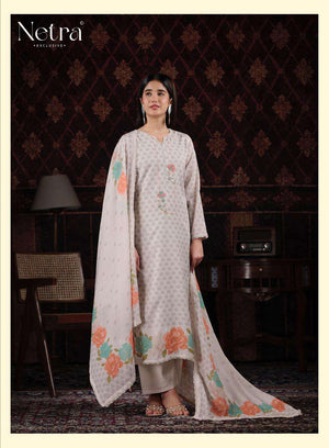Netra Exclusive Zuri Pure Banarasi Mul Chanderi Designer Dress Material Collection - Amrah Wholesale
