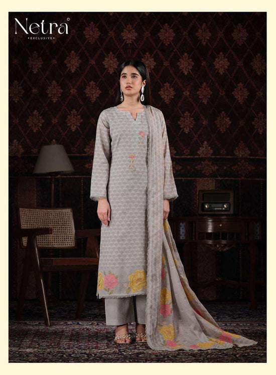 Netra Exclusive Zuri Pure Banarasi Mul Chanderi Designer Dress Material Collection - Amrah Wholesale