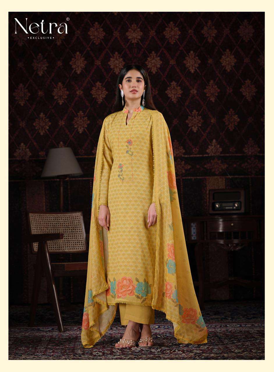 Netra Exclusive Zuri Pure Banarasi Mul Chanderi Designer Dress Material Collection - Amrah Wholesale