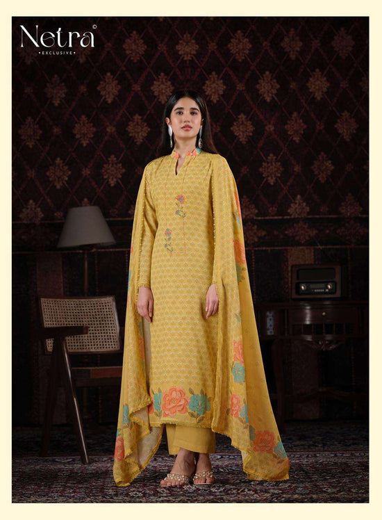 Netra Exclusive Zuri Pure Banarasi Mul Chanderi Designer Dress Material Collection - Amrah Wholesale