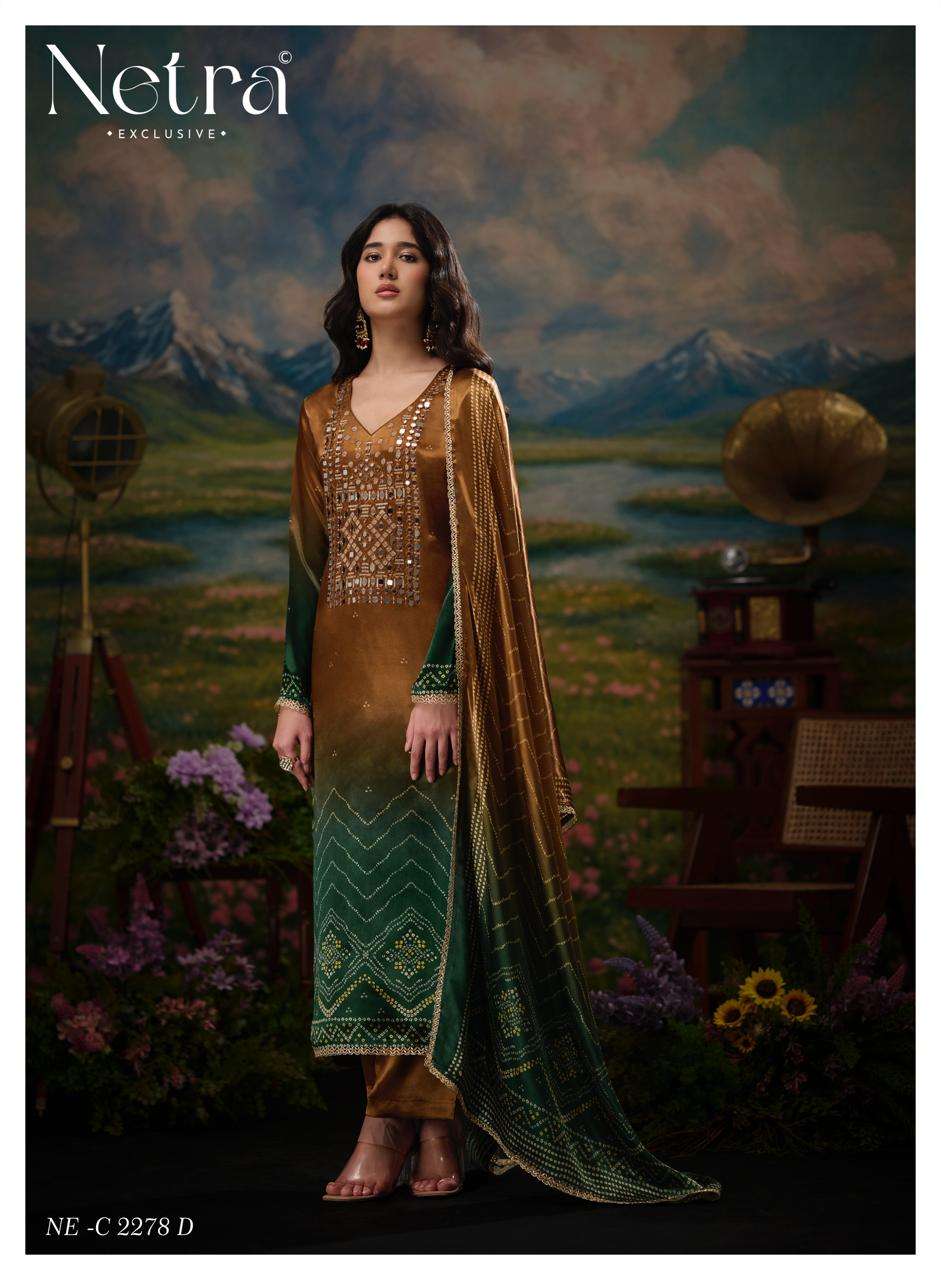 Netra Exclusive Gajji Vol 11 Pure Gajji Silk Bandhani Dress Material