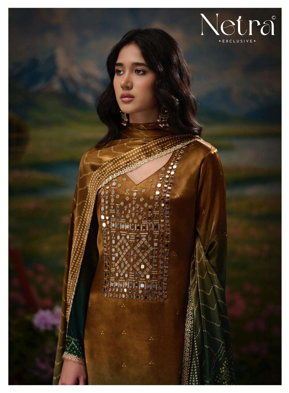 Netra Exclusive Gajji Vol 11 Pure Gajji Silk Bandhani Dress Material