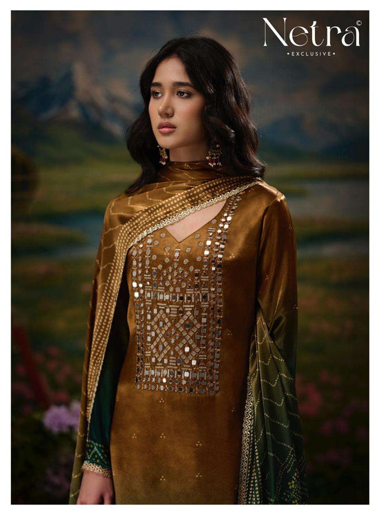 Netra Exclusive Gajji Vol 11 Pure Gajji Silk Bandhani Dress Material