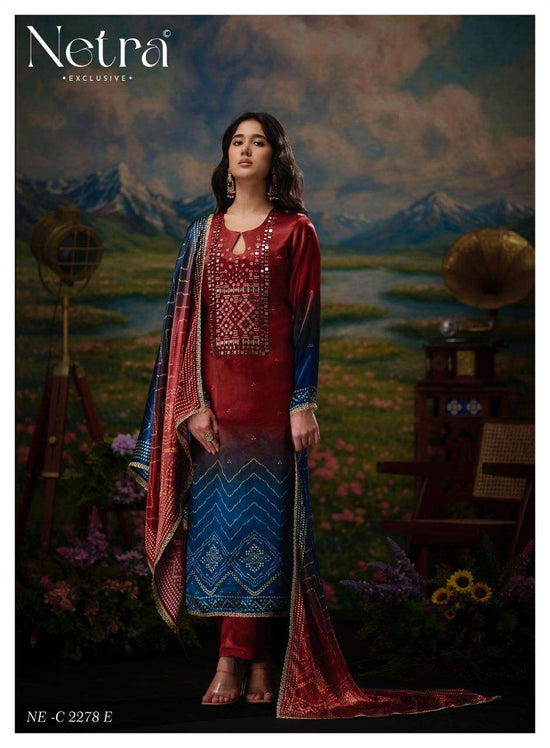 Netra Exclusive Gajji Vol 11 Pure Gajji Silk Bandhani Dress Material