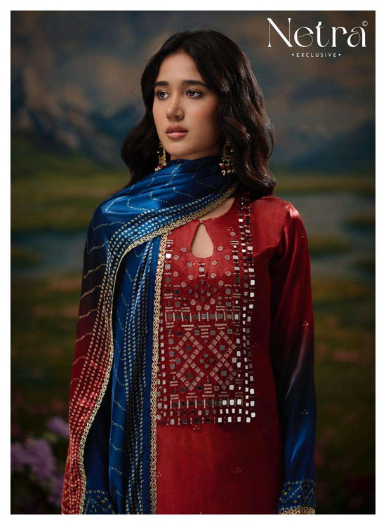 Netra Exclusive Gajji Vol 11 Pure Gajji Silk Bandhani Dress Material