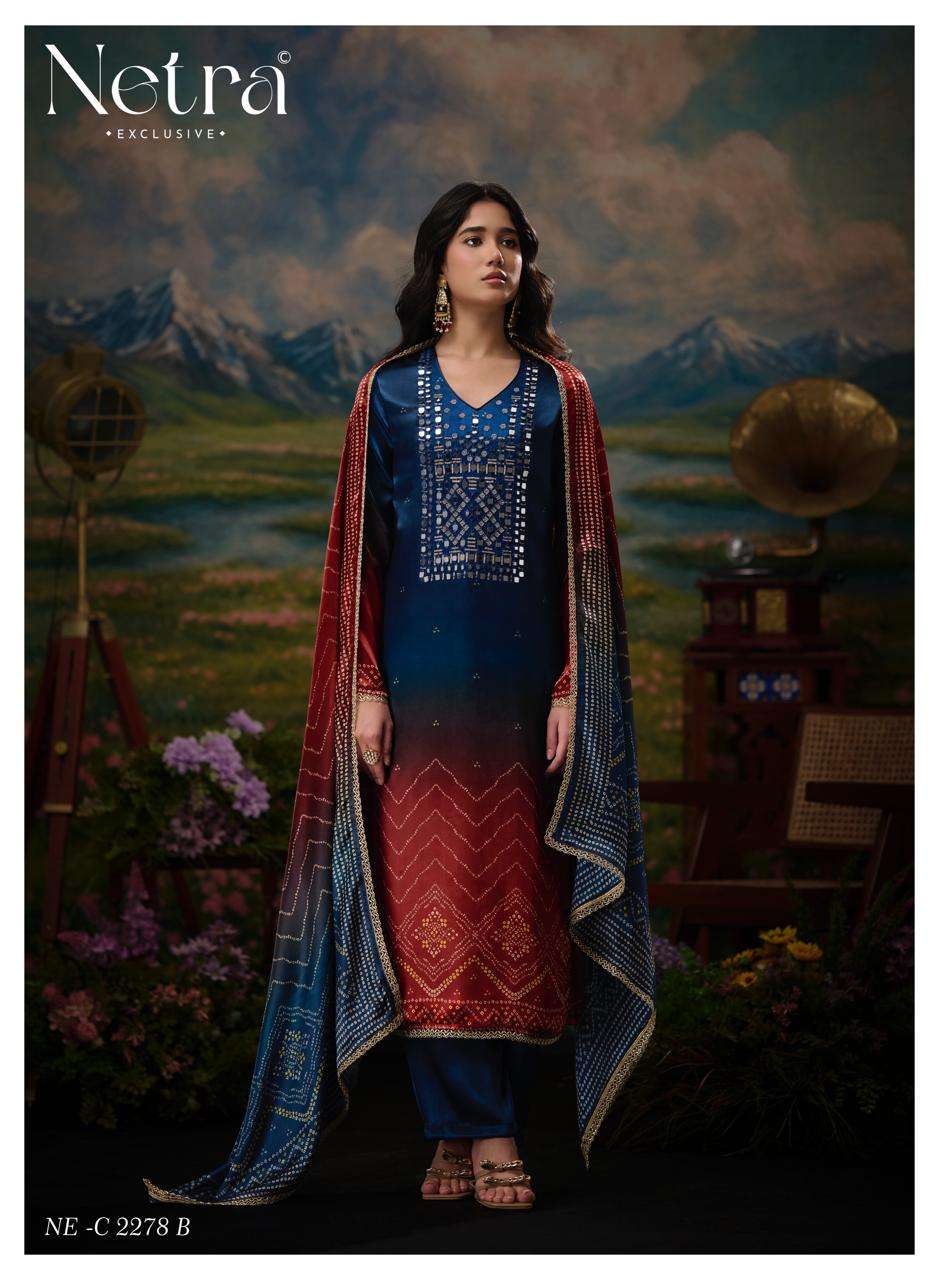 Netra Exclusive Gajji Vol 11 Pure Gajji Silk Bandhani Dress Material