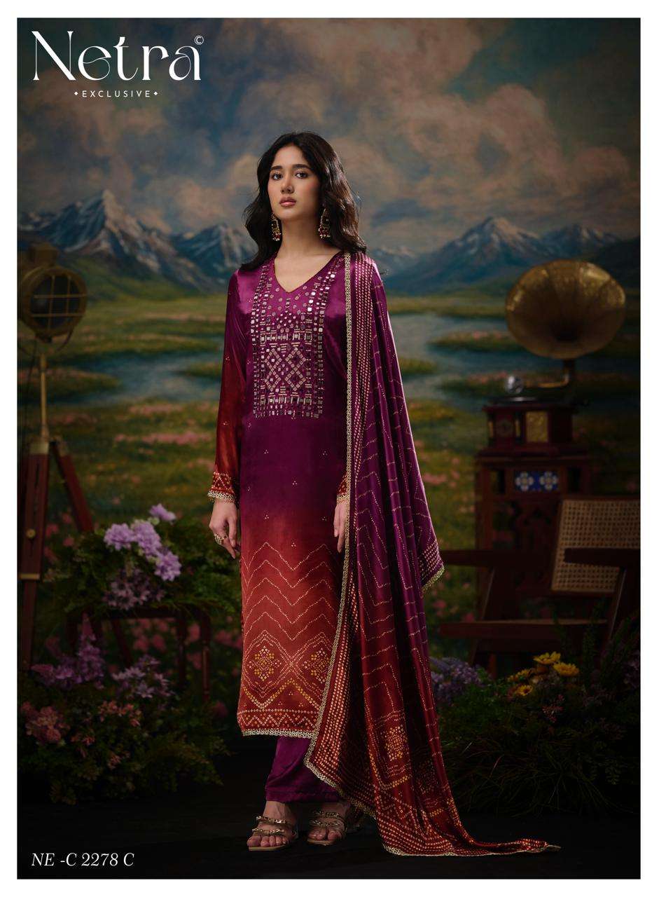 Netra Exclusive Gajji Vol 11 Pure Gajji Silk Bandhani Dress Material