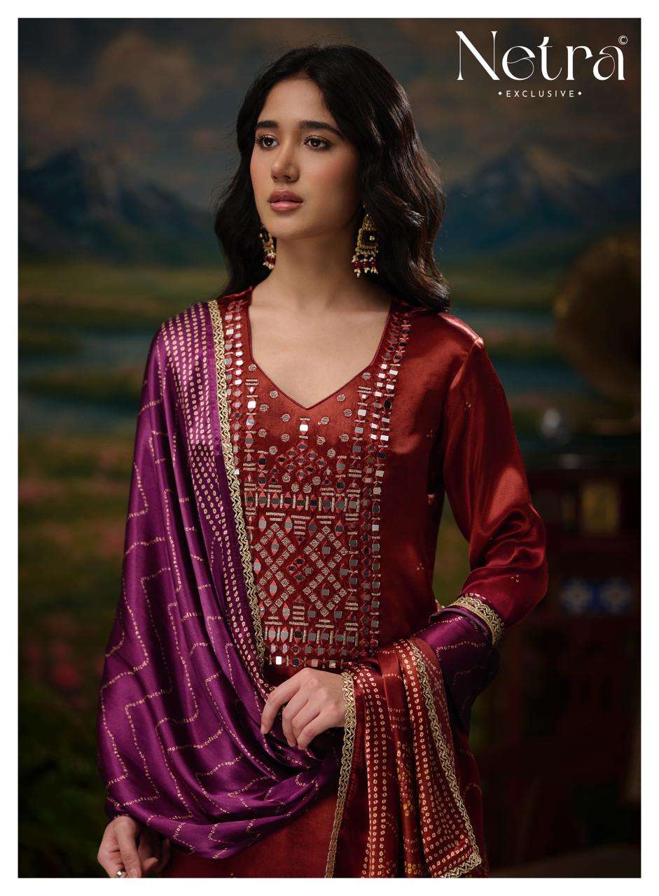 Netra Exclusive Gajji Vol 11 Pure Gajji Silk Bandhani Dress Material