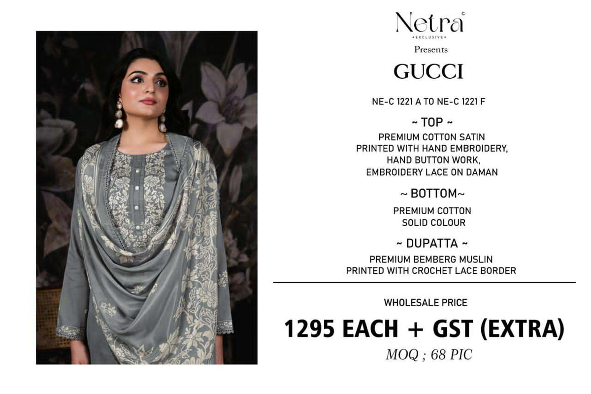 Netra Exclusive Gucci Salwar Suit Set Wholesale Catalogue - Amrah Wholesale