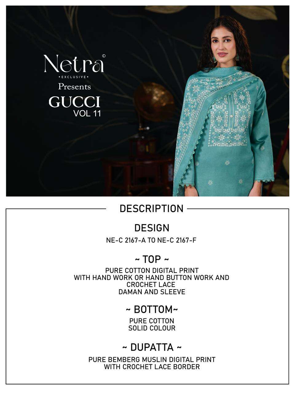 Netra Exclusive Gucci Vol 11 Pure Cotton Dress Material