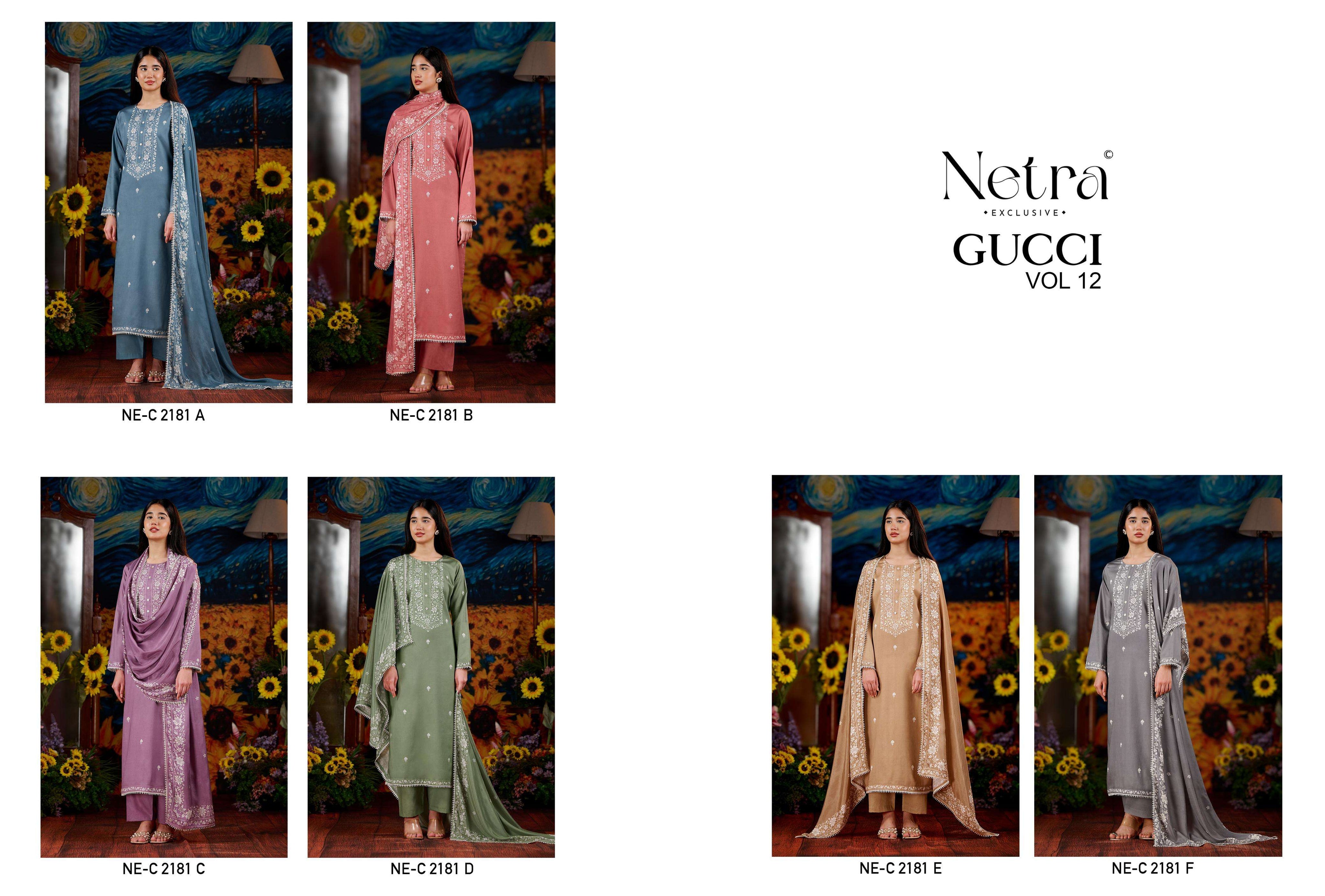 Netra Exclusive Gucci Vol 12 Premium Cotton Handwork Dress Material
