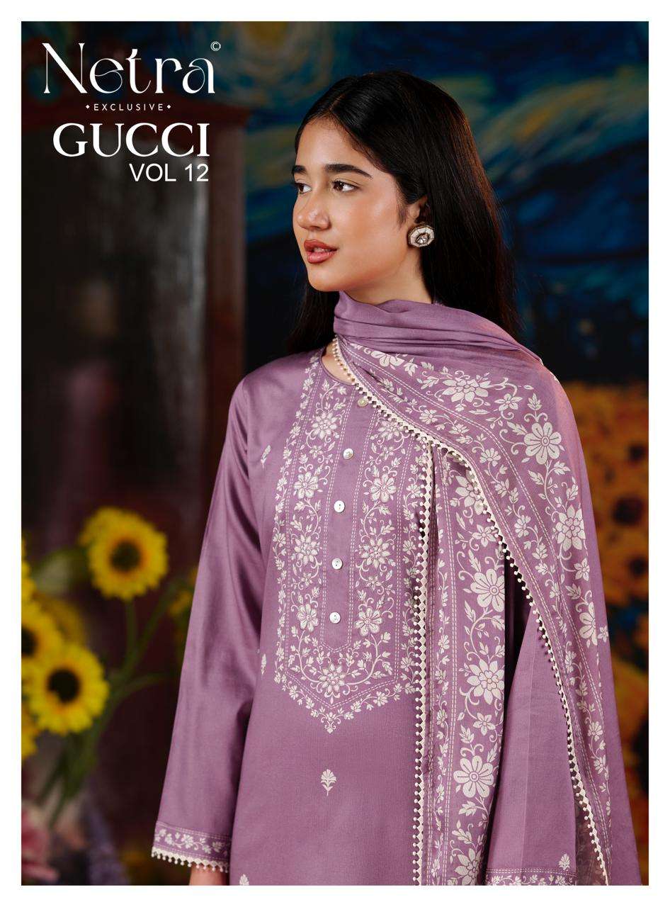 Netra Exclusive Gucci Vol 12 Premium Cotton Handwork Dress Material