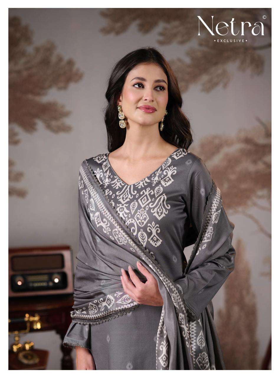 Netra Exclusive Gucci Vol 5 Cotton Satin Embroidered Dress Material