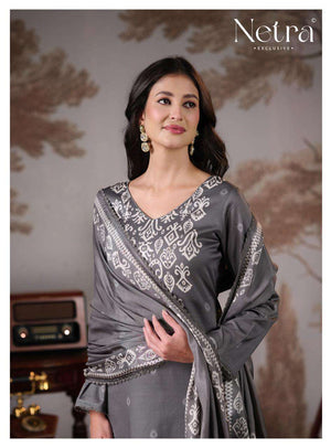 Netra Exclusive Gucci Vol 5 Cotton Satin Embroidered Dress Material