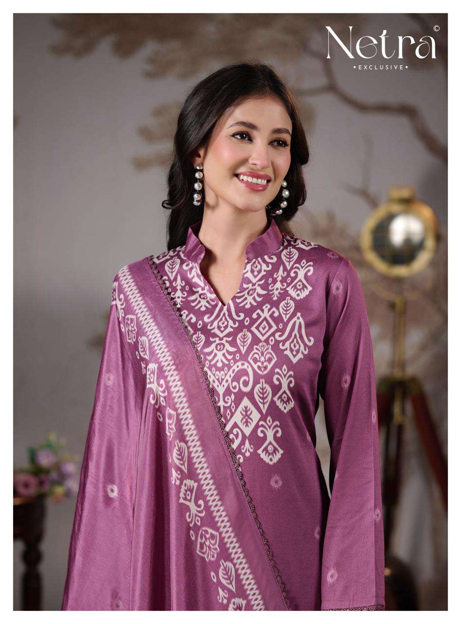 Netra Exclusive Gucci Vol 5 Cotton Satin Embroidered Dress Material