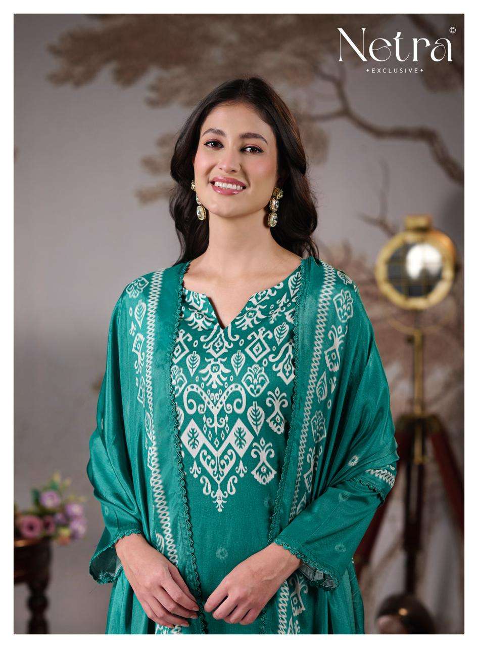 Netra Exclusive Gucci Vol 5 Cotton Satin Embroidered Dress Material