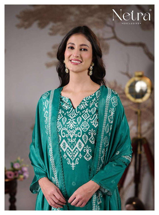 Netra Exclusive Gucci Vol 5 Cotton Satin Embroidered Dress Material
