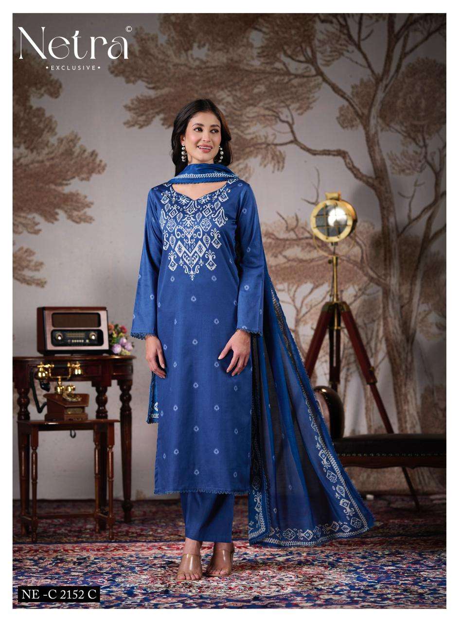Netra Exclusive Gucci Vol 5 Cotton Satin Embroidered Dress Material