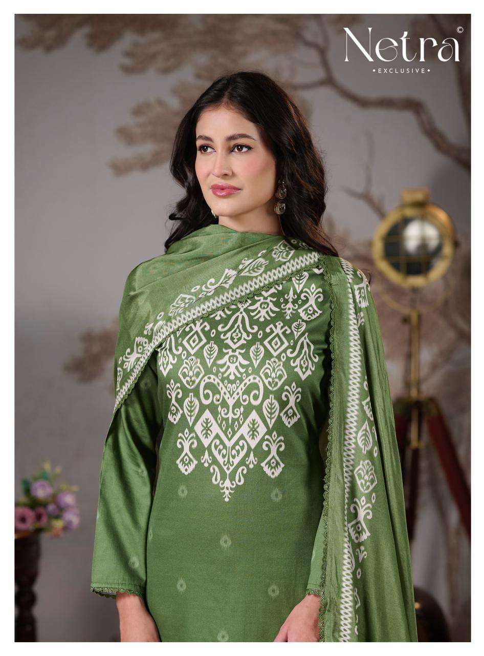 Netra Exclusive Gucci Vol 5 Cotton Satin Embroidered Dress Material