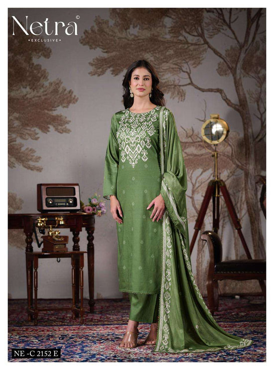 Netra Exclusive Gucci Vol 5 Cotton Satin Embroidered Dress Material