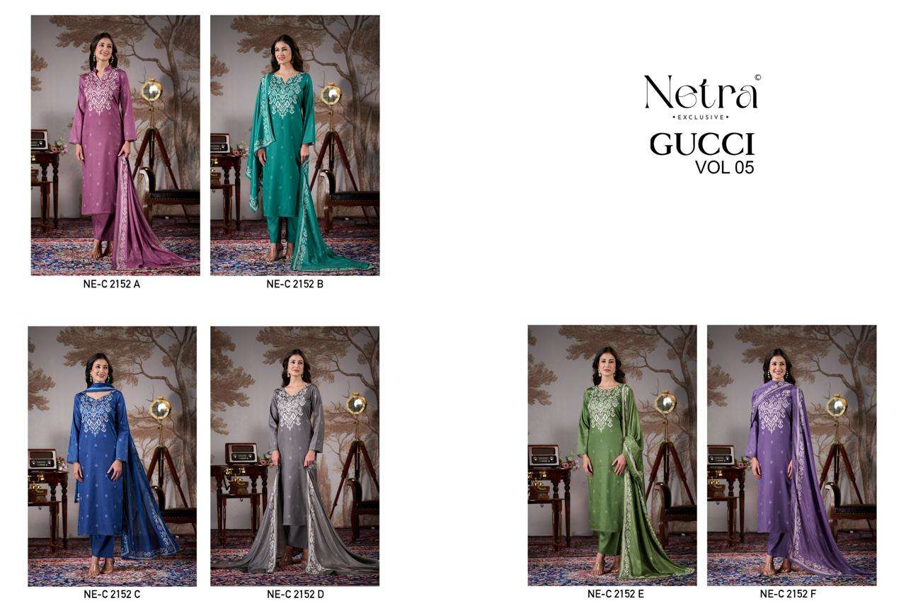 Netra Exclusive Gucci Vol 5 Cotton Satin Embroidered Dress Material