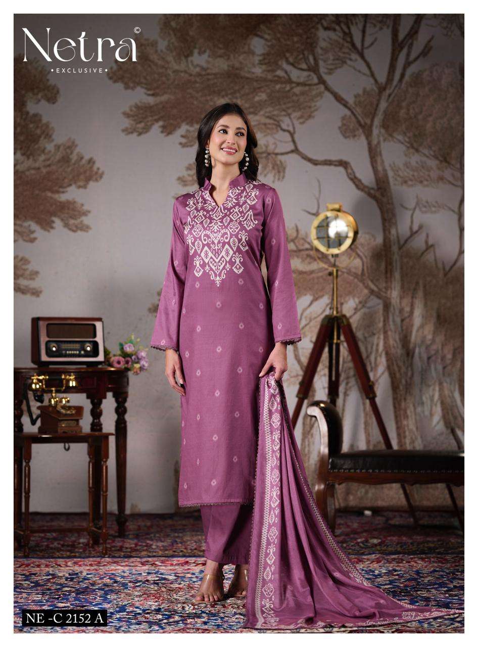 Netra Exclusive Gucci Vol 5 Cotton Satin Embroidered Dress Material