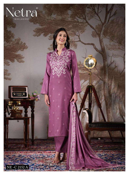 Netra Exclusive Gucci Vol 5 Cotton Satin Embroidered Dress Material