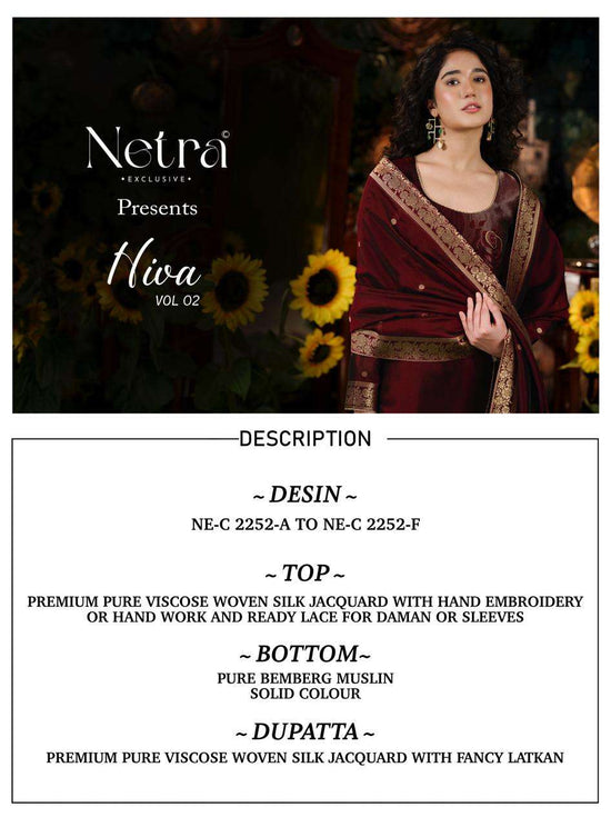 Netra Exclusive Hiva Vol 2 Viscose Woven Silk Jacquard Dress Material