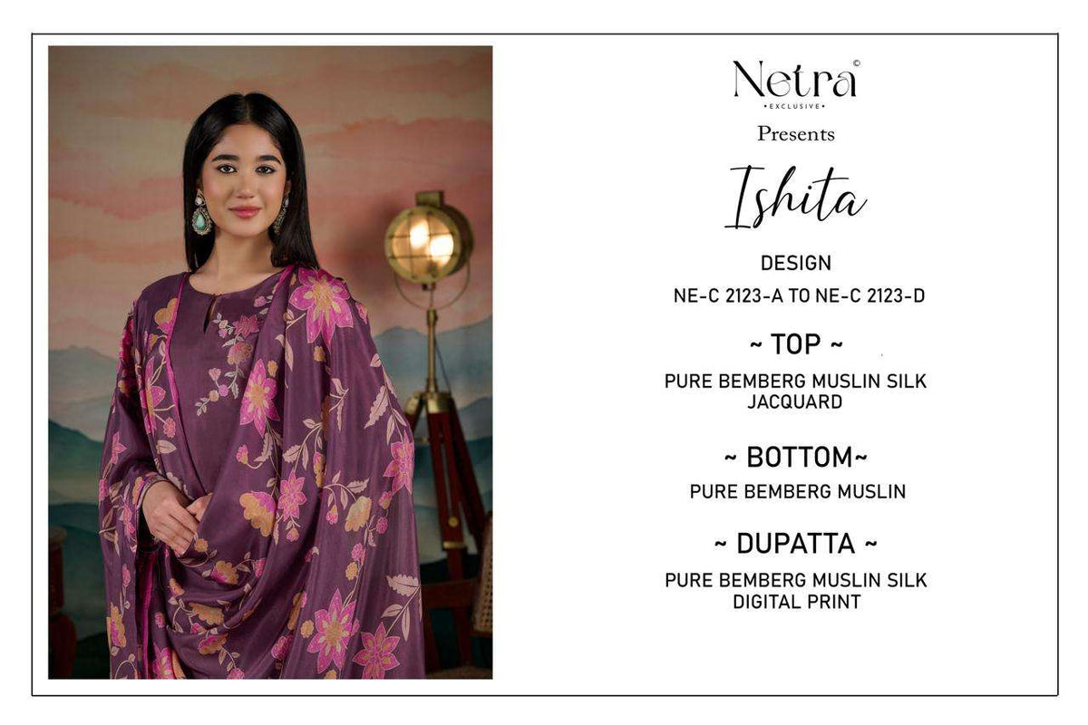 Netra Ishita Muslin Silk Dress Material Wholesale - Amrah Wholesale
