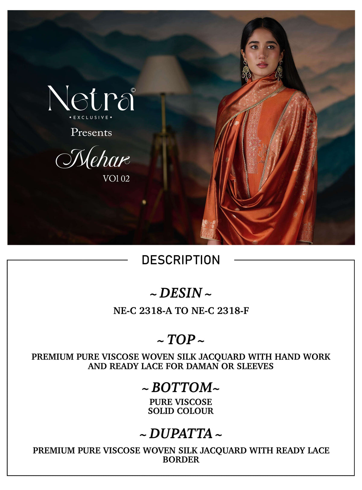 Netra Mehar Vol 2 Viscose Jacquard Silk Dress Material